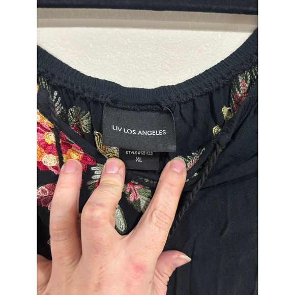 Liv Los Angeles XL Embroider Boho Peasant Blouse Floral Tassel Top Chic Western - Picture 2 of 4